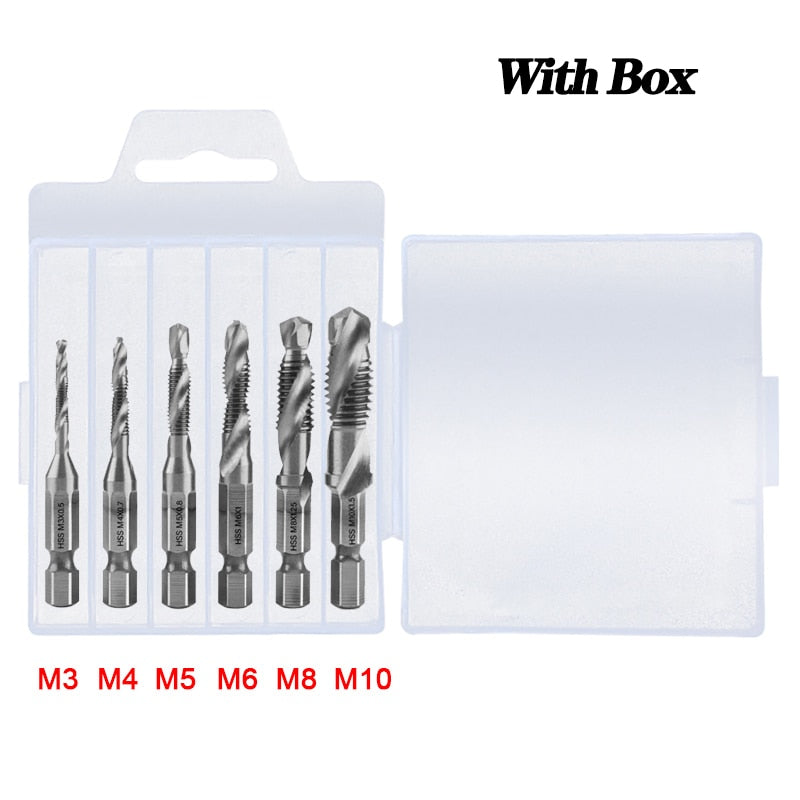 New Titanium Plated Hex Shank HSS Screw Thread Metric Tap Drill Bits Screw Machine Compound M3 M4 M5 M6 M8 M10 Hand Tools