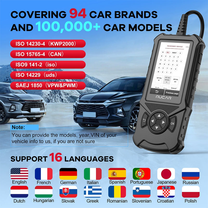 MUCAR CDE900 OBD2 Car Diagnostic Tool Engine TCM ABS SRS System Auto Car Code Reader for Mechanics Scanner Lifetime Free Upgrade