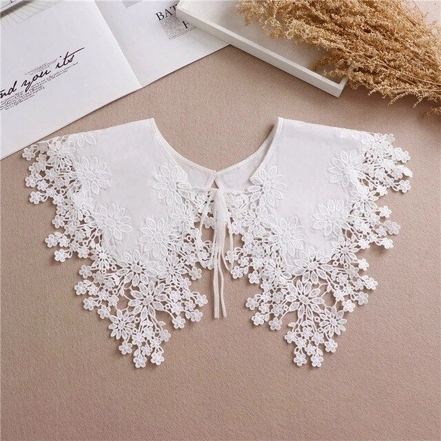 Linbaiway 2022 Lace Chiffon Doll Fake Collar Ladies Shawl Wrap Removable Detachable Embroidered False Collar Clothes Accessory