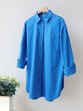Basic Candy Colors Shirt Women&#39;s Beautiful Blouses with Collar 2022 Summer Green Button Up Shirts Oversized Long Sleeve Tops