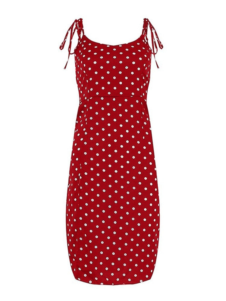 Dresses 2022 Sundress Summer Women Causal Polka Dot Sleeveless High Pleated elastic waist V-Neck Beach Dress Vestidos De Verano