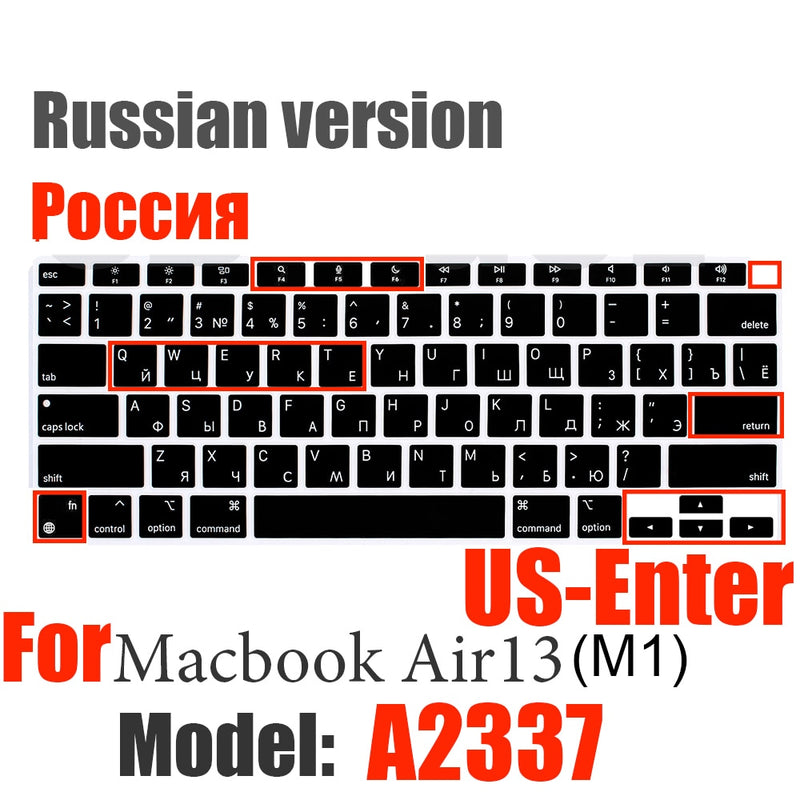 Russian silicone Keyboard Cover Protector for Macbook air13/12 /15/16pro touchbar A1706/A1466A1708/A1990/A1398/A2289/A1932/A2141