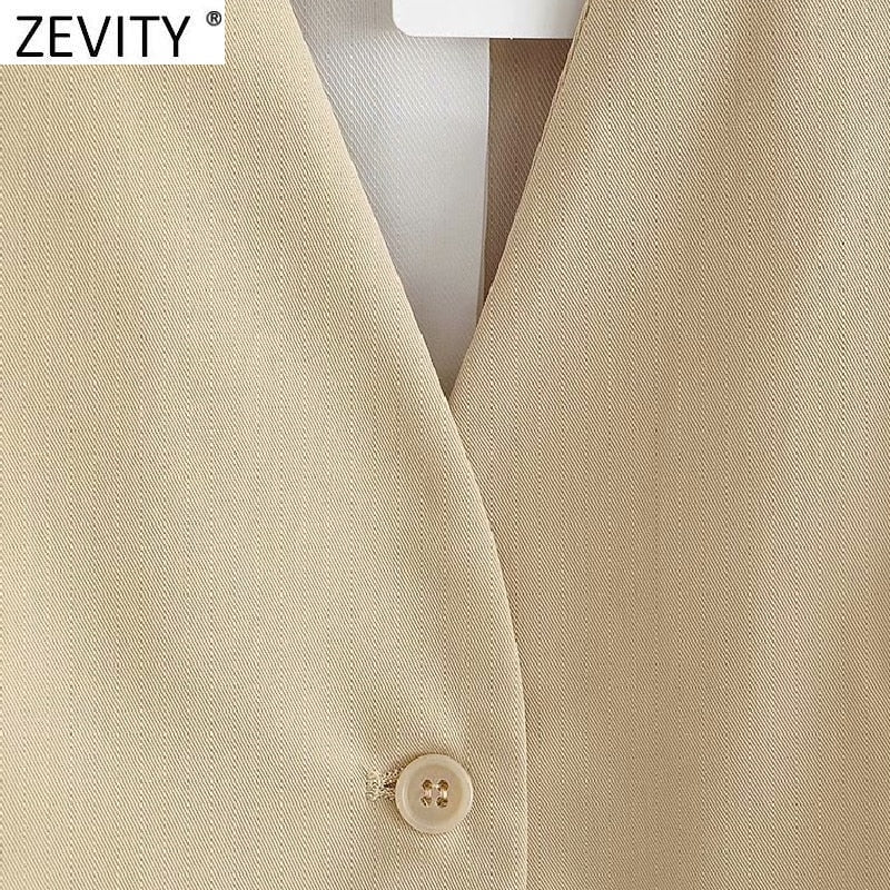Zevity 2021 Women Fashion Single Breasted Sleeveless Slim Vest Jacket Ladies Business Casual WaistCoat Chic Poplular Tops CT707