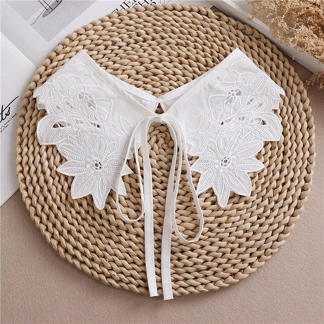 Linbaiway 2022 Lace Chiffon Doll Fake Collar Ladies Shawl Wrap Removable Detachable Embroidered False Collar Clothes Accessory