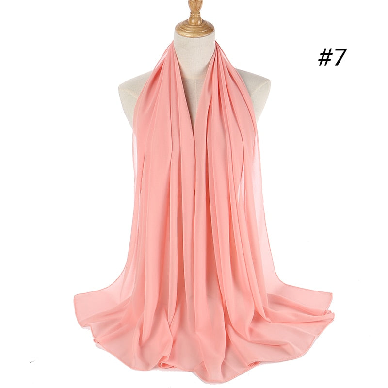 Hijab Scarf 72*175cm Plain Chiffon Scarves For Women Muslim Fasion Islam Clothing Headscarves Shawl For Ladies Headwrap Ramadan