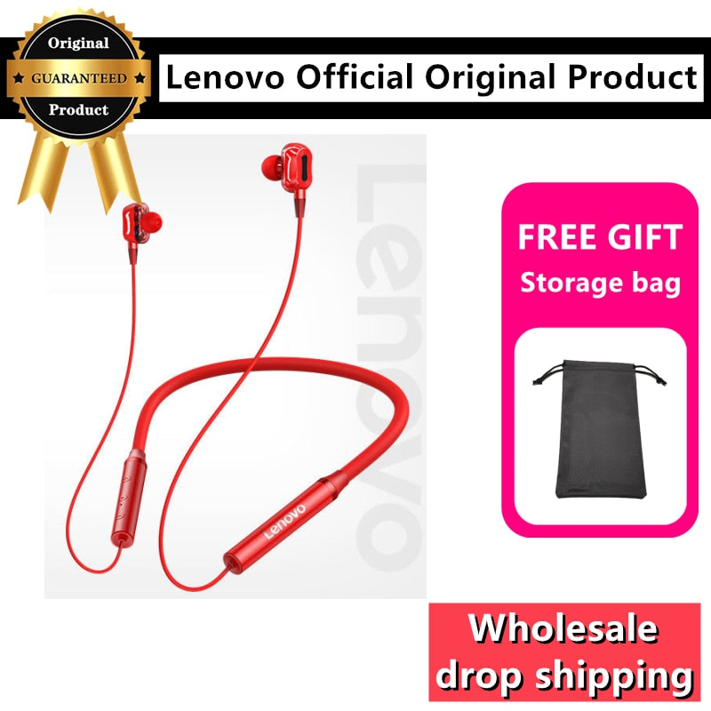 Lenovo Bluetooth5.0 Wireless Earbuds Magnetic Neckband Earphones IPX5 Waterproof Sport Headset with Noise Cancelling Mic HE05