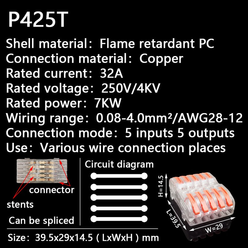 Mini Fast Wire Cable Connectors Universal Compact Conductor Spring Splicing Wiring Connector Push-in Terminal Block P421 F12