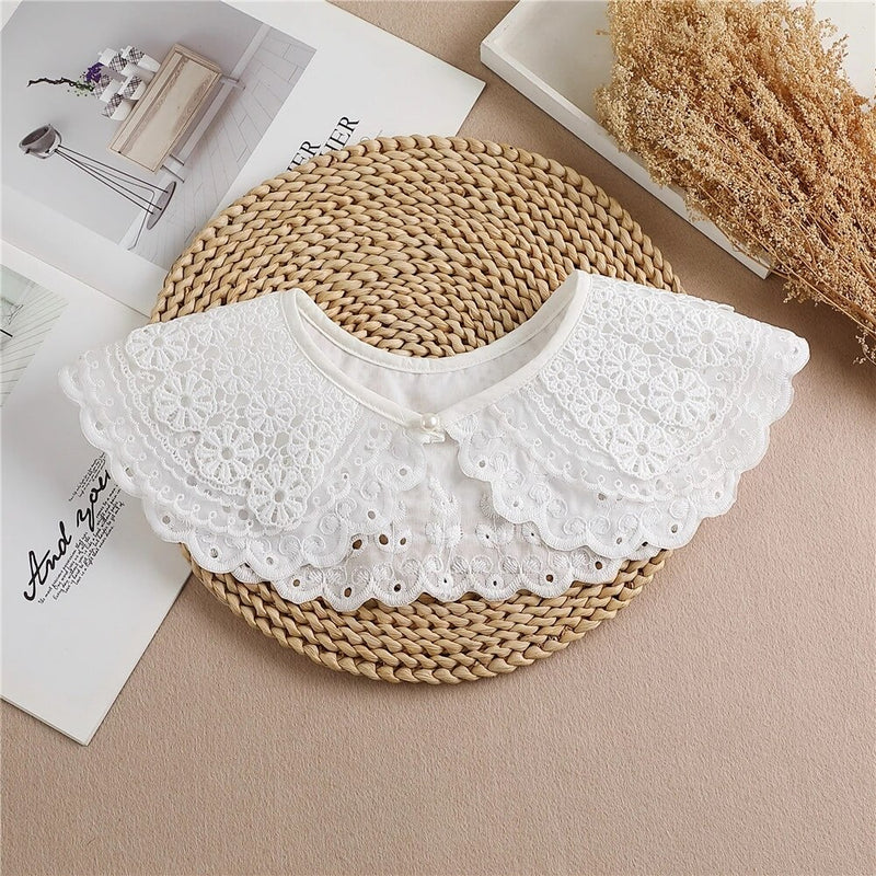 Linbaiway 2022 Lace Chiffon Doll Fake Collar Ladies Shawl Wrap Removable Detachable Embroidered False Collar Clothes Accessory