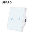 UBARO Eu AC100-240V Tempered Black White Crystal Glass Touch Switch Panel Wall Light Sensor Button 1/2/3 Gang 10A Interruptor