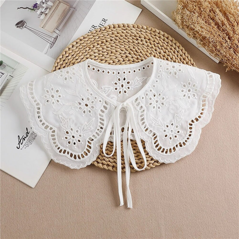 Linbaiway 2022 Lace Chiffon Doll Fake Collar Ladies Shawl Wrap Removable Detachable Embroidered False Collar Clothes Accessory