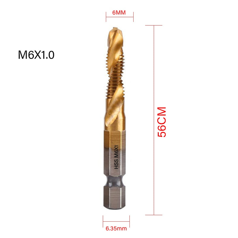 New Titanium Plated Hex Shank HSS Screw Thread Metric Tap Drill Bits Screw Machine Compound M3 M4 M5 M6 M8 M10 Hand Tools