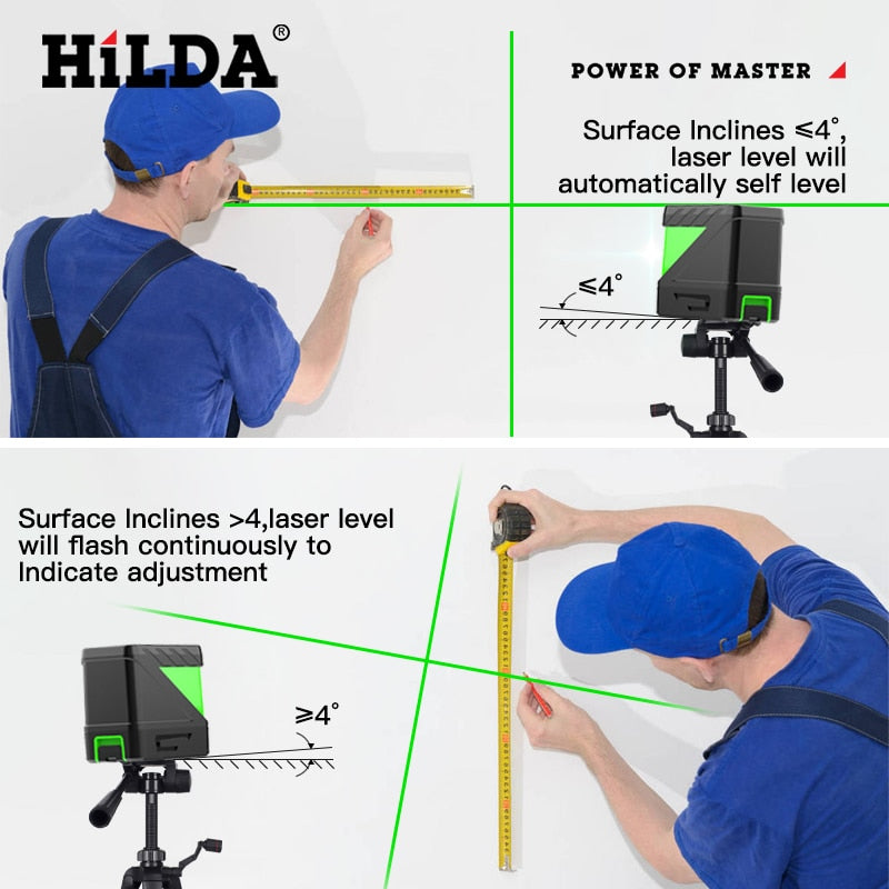 2 Lines Laser Level Self Levelling Green Beams Laser Horizontal &amp; Vertical Cross-Line