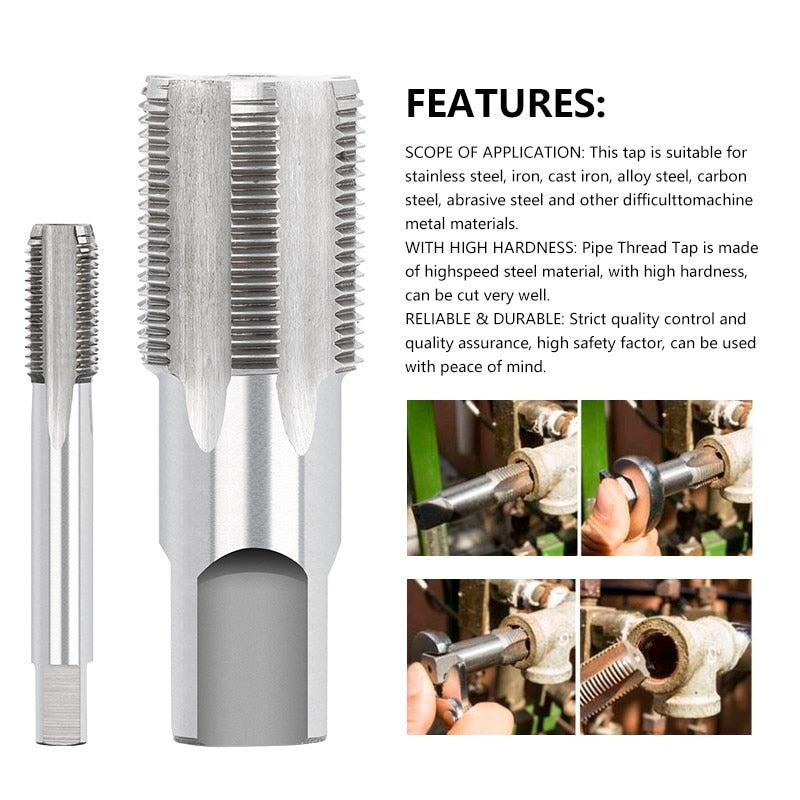 XCAN HSS Pipe Tap 1/8 1/4 3/8 1/2 3/4 1&#39;&#39; Metal Screw Thread Tap Threading Tools Hand Tools