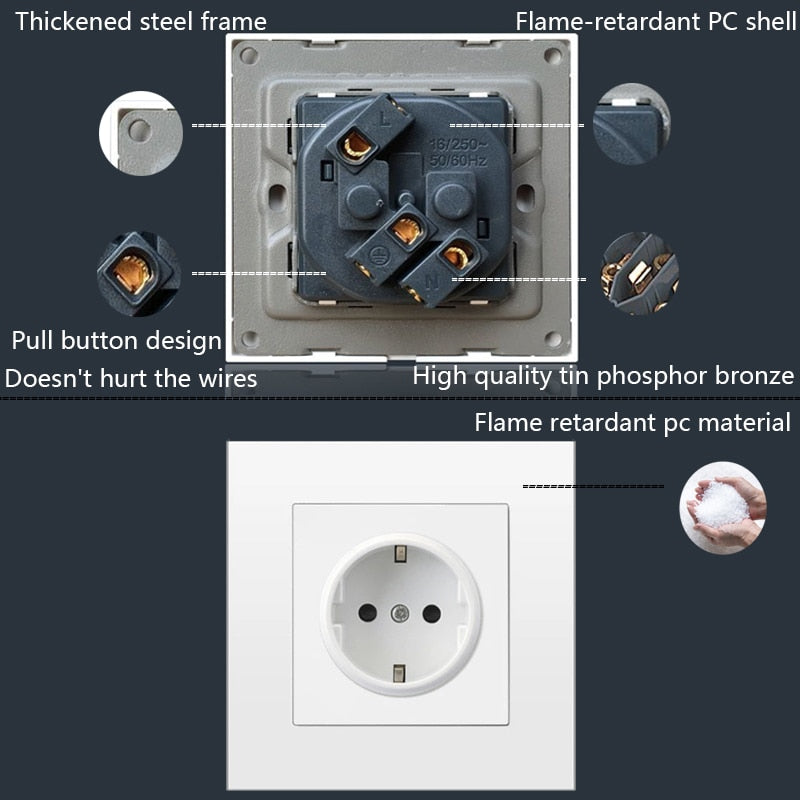 Depo Wall Type Dual USB Power Socket 2.1A, Electrical socket wall plug with usb, 16A 220V outlet, German EU Standard Socket