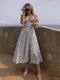 NewAsia Floral Print Dress Sweet Square Neck Puff Sleeve Side Spilt Drawstring Maxi Dresses for Women Party Chic Casual Outfits