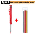 Solid Carpenter Pencil Set Woodworking Tools Mechanical Pencil 3 Colors Refill Construction Job Tools Carpentry Marking Scriber