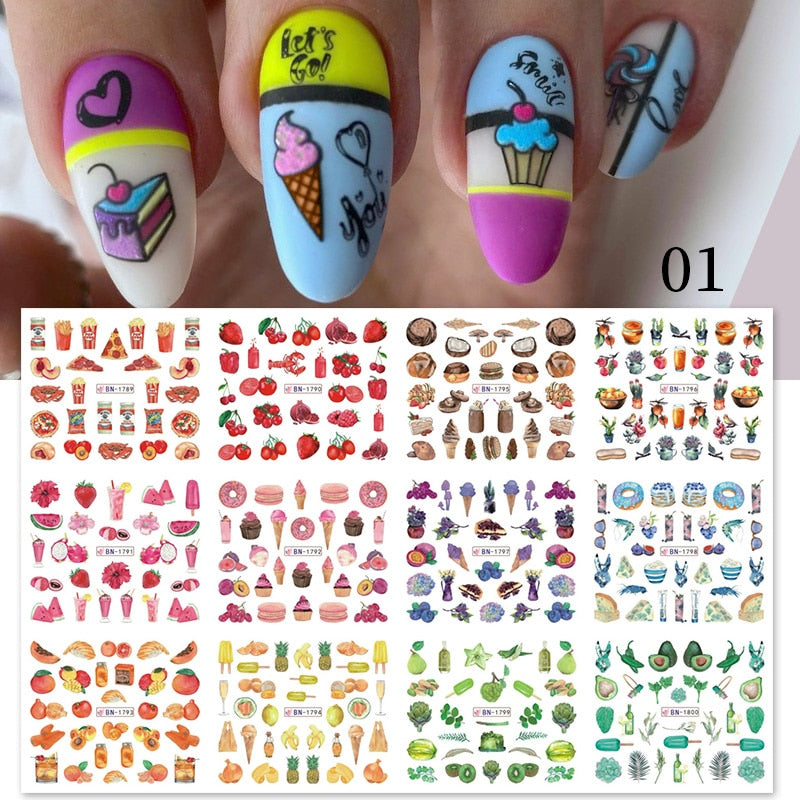 12 Designs Nail Stickers Set Mixed Floral Geometric Nail Art Water Transfer Decals Sliders Flower Leaves Manicures Decoration