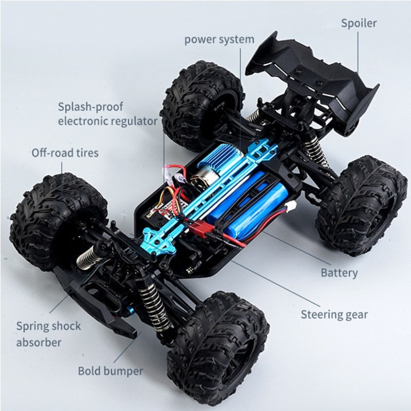Rc Cars Off Road 4WD with LED Headlight,1/16 Scale Rock Crawler 4WD 2.4G 50KM High Speed Drift Remote Control Monster Truck Toys