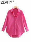 Zevity New Women Simply Candy COlor Single Breasted Poplin Shirts Office Lady Long Sleeve Blouse Roupas Chic Chemise Tops LS9114