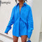 Sampic Loung Wear Tracksuit Women Shorts Set Stripe Long Sleeve Shirt Tops And Waist Loose High Mini Shorts Two Piece Sets 2021