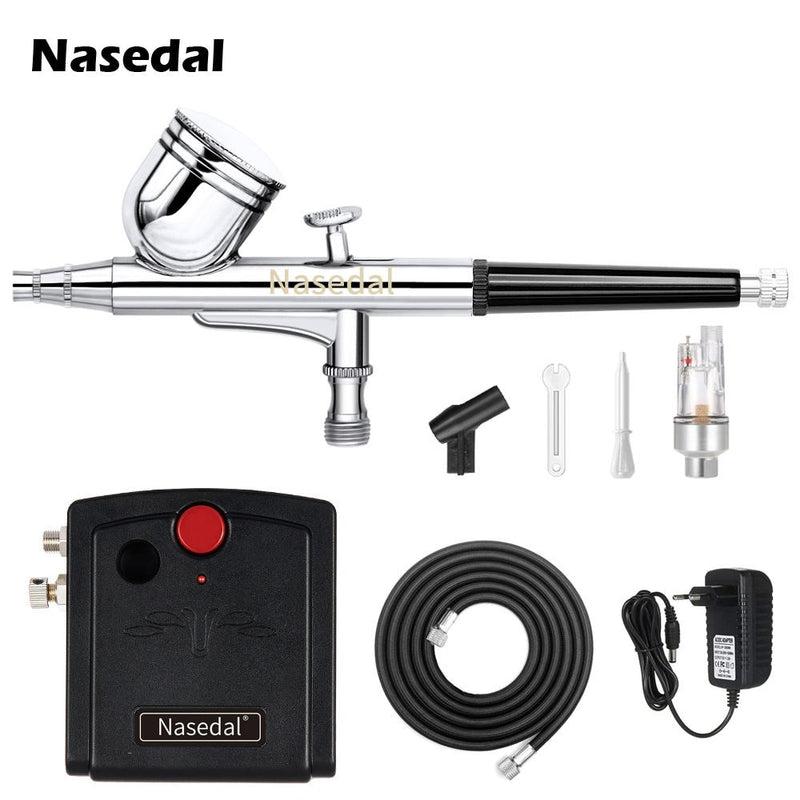 Nasedal NT-19 Dual-Action Airbrush Compressor Kit 0.3mm Airbrush Spray Gun for Nail Airbrush Model Cake Car Fish Shoes Painting
