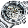 WINNER Transparent Skeleton Watch for Men Mechanical Wristwatches Diamond Watches Mens Luxury Stainless Steel Strap Unisex Clock