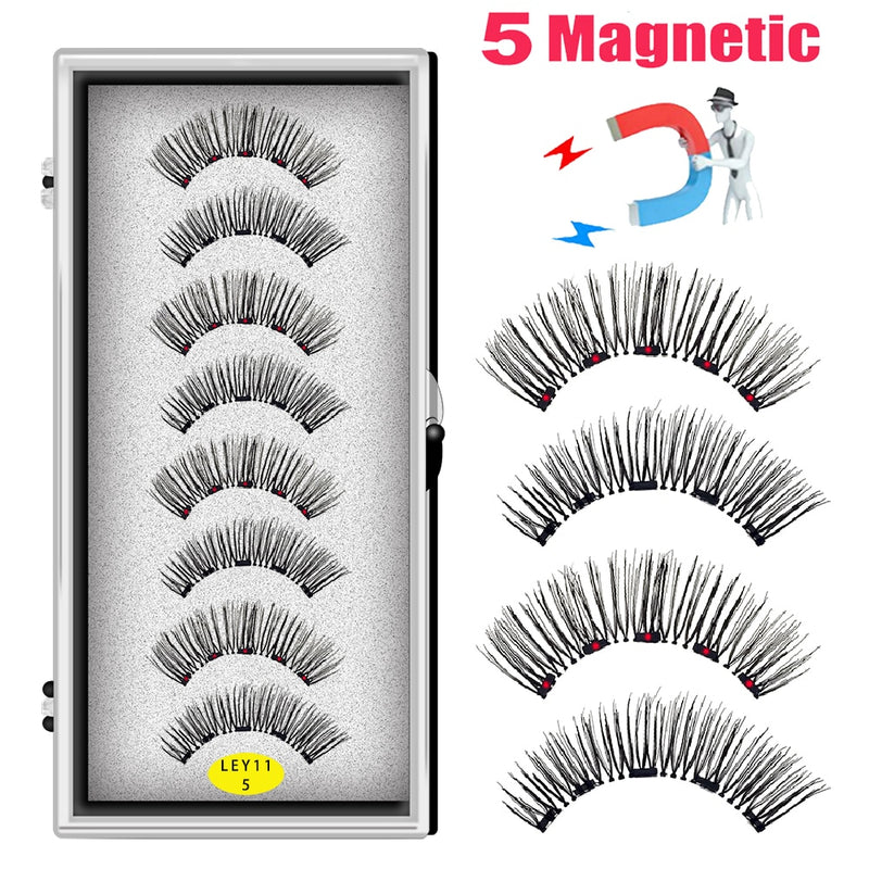 LEKOFO 8PCS 5 Magnets 3D Magnetic False Eyelashes Handmade Artificial Faux Cils Magnetic Natural Mink Eyelashes with Tweezers