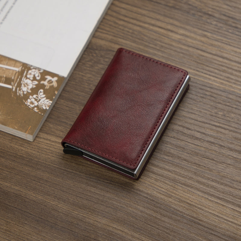 Custom Name Business Bank Credit Card Holder Men Wallet Coin Leather Wallet RFID Aluminium Box CardHolder with Money Clips Purse