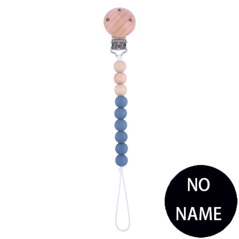 Handmade Free Personalized Name Silicone Wood Pacifier Clips Safe Teething Chain Baby Teether Eco-friendly Dummy Clips Holder