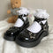 Lolita shoes platform mary jane Shoes Star Buckle Strap Mary Janes Women Cross-tied pu Leather Girls Rivet Casual Shoes kawaii