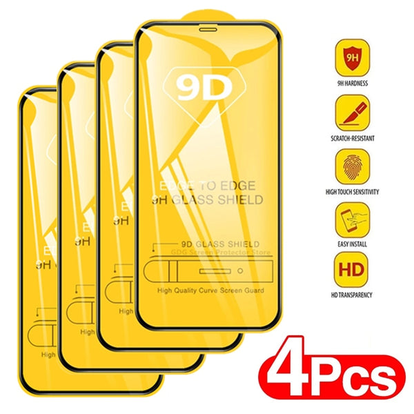 4Pcs Tempered Glass for IPhone 11 14 X XR XS MAX 7 8 Plus Screen Protectors for IPhone 13 Pro Max 12 Mini SE 9D Full Cover Glass