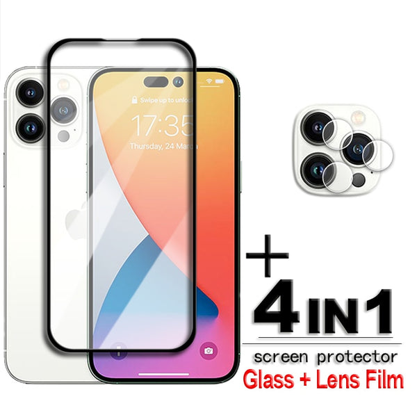 For iPhone 14 Pro Glass iPhone 14 Pro Max Tempered Glass 2.5D Full Cover Glue Screen Protector iPhone 14 13 12 Pro Max Lens Film
