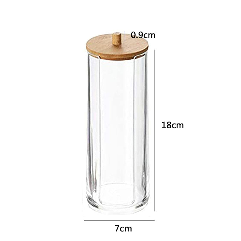 Acrylic Makeup Organizer Cotton Pad Storage Box For Cotton Swabs Rod Cosmetics Jewelry Organizer with Bamboo Lid Repacking Boxes