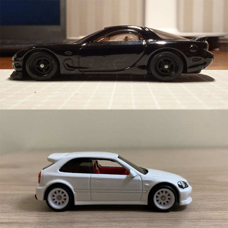 4PCS 1/64 Scale Alloy Car Model 5.2mm/11mm Size Rubber Tires + Wheels + Axles for Modified 1:64 Matchbox/Domeka/HW Model Cars
