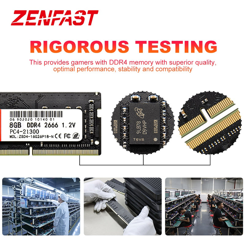 ZENFAST Memoria Ram DDR3 DDR4 8GB 4GB 16GB 32GB 1333 1600 2133 2400 2666 3200MHz Sodimm Notebook Laptop Memory