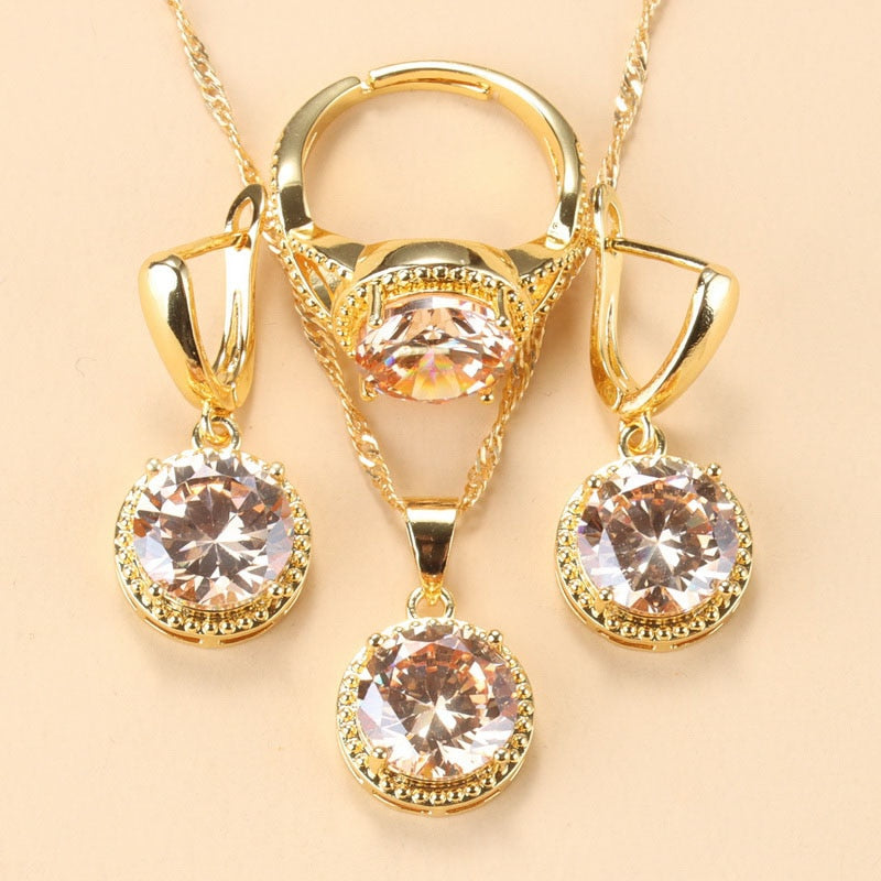 2022 Sell Well Wedding 925 Mark Jewelry Sets Black Zircon Dangle Earrings And Necklace Ring 3 Piece Set women Trendy Costume