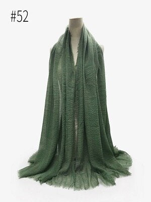 Pleated Plain Hijab Scarf Muslim Women Cotton Crinkle Headband Veil Scarves 2021 Fashion Islamic Headscarf Head Wraps Turban