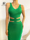 SINGREINY Summer Knit Sexy Strap Dress Women Hollow Out Elatic Waist Bodycon Sundress Female Beach Split Backless Long Dress