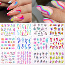 12 Designs Nail Stickers Set Mixed Floral Geometric Nail Art Water Transfer Decals Sliders Flower Leaves Manicures Decoration