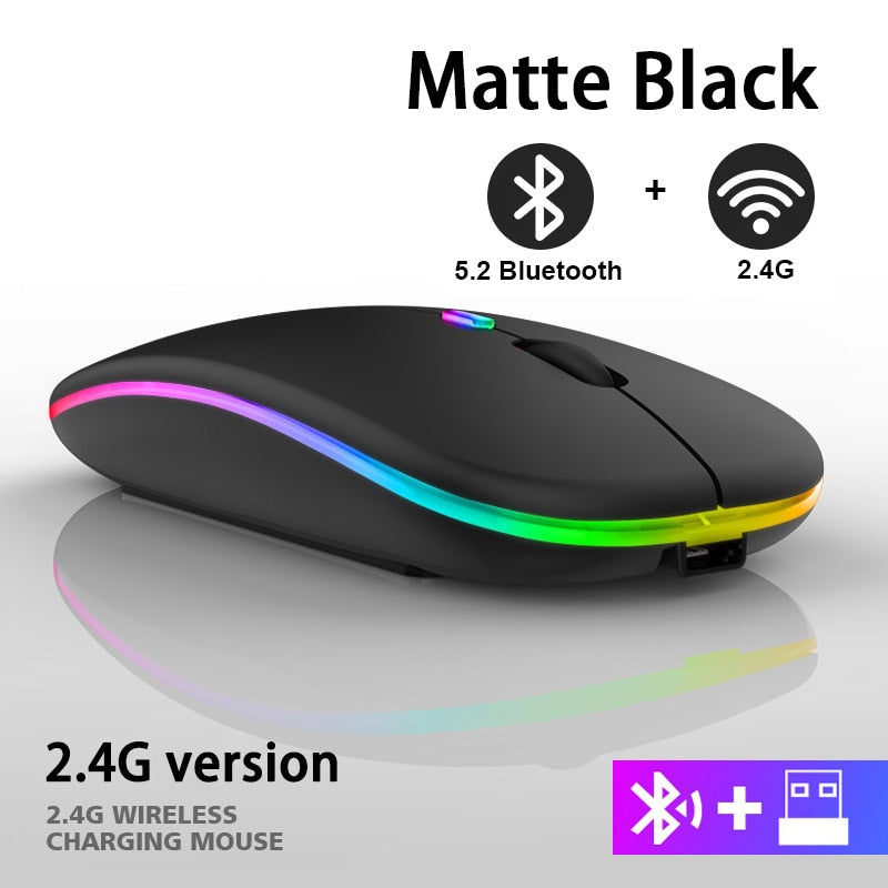 Bluetooth Wireless Mouse for Computer PC Laptop iPad Tablet with RGB Backlight Mice Ergonomic Rechargeable USB Mouse Gamer