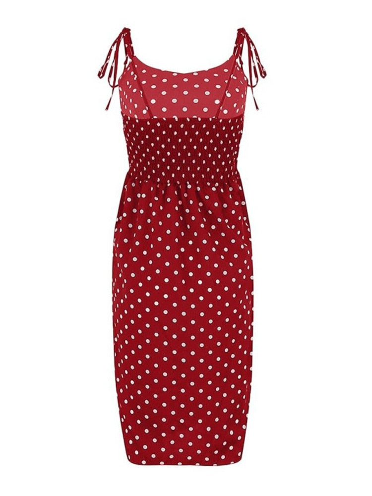 Dresses 2022 Sundress Summer Women Causal Polka Dot Sleeveless High Pleated elastic waist V-Neck Beach Dress Vestidos De Verano
