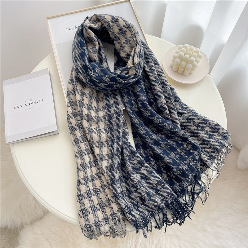 Luxury Plaid Scarf Winter Warm Cashmere Women Long Pashmina Foulard Female Scarves Lady Tassel Shawl Wraps 2022 Design New