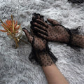 Women&#39;s Sexy Guantes Transparentes Dot Print Black White Mesh Tulle Gloves Female Club Prom Party Dancing Dress Glove