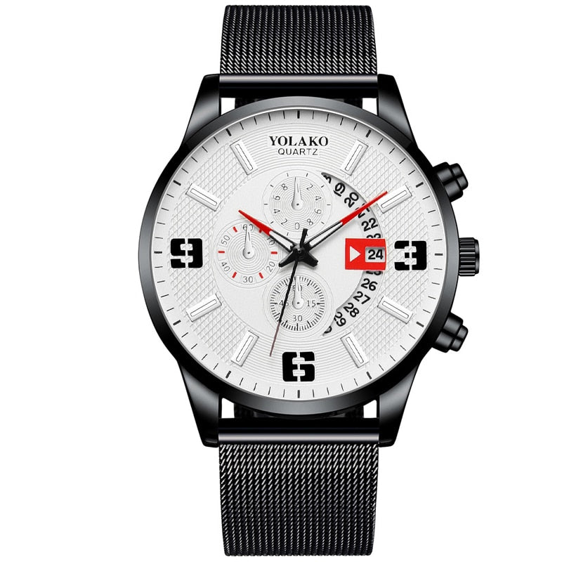 2022 Watches Mens Fashion Calendar Watch Men Business Stainless Steel Mesh Belt Quartz Wrist Watch Male Clock relogio masculino