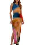 Sleeveless Backless Maxi Dress Women 2022 Summer Bodycon Elegant Sexy Tie Dye Outfits Ladies Birthday Party Club Sundress