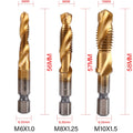 1/6Pcs Tap Drill Bit Set Hex Shank Titanium Plated HSS Screw Thread Bit Screw Machine Compound Tap M3 M4 M5 M6 M8 M10 Hand Tools
