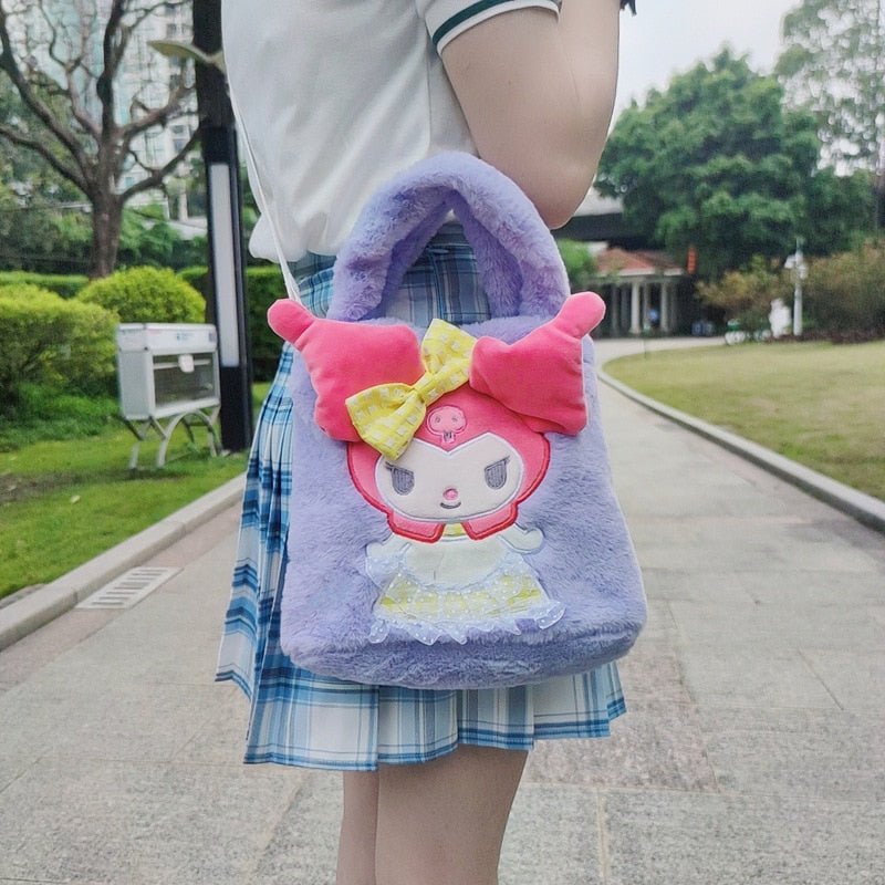 New Kawaii Sanrioed My Melody Cinnamoroll Cartoon Plush Bag Anime Soft Stuffed Animals Plushie Backpack Girls Doll Toys Gifts