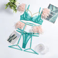 MeiKeDaiNicey Feather Sensual Lingerie Sexy Transparent Lace Bra with Chain Exotic Sets Porn 3 Piece Set Garters Erotic Costumes