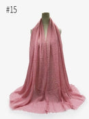 Pleated Plain Hijab Scarf Muslim Women Cotton Crinkle Headband Veil Scarves 2021 Fashion Islamic Headscarf Head Wraps Turban