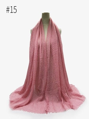 Pleated Plain Hijab Scarf Muslim Women Cotton Crinkle Headband Veil Scarves 2021 Fashion Islamic Headscarf Head Wraps Turban